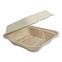 World Centric Fiber Hinged Containers, 9.2 x 9.1 x 3.2, Natural, Paper, 300/Carton (WORTOSCU9LFP)