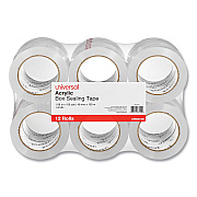 Universal Deluxe General-Purpose Acrylic Box Sealing Tape, 3" Core, 1.88" x 109 yds, Clear, 12/Pack (UNV66100)