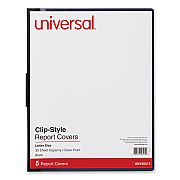 Universal Clip-Style Report Cover, Clip Fastener, 8.5 x 11, Clear/Black, 5/Pack (UNV20515)