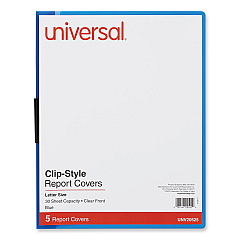 Universal Clip-Style Report Cover, Clip Fastener, 8.5 x 11, Clear/Blue, 5/Pack (UNV20525)