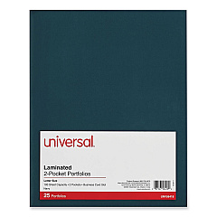Universal Laminated Two-Pocket Folder, Cardboard Paper, 100-Sheet Capacity, 11 x 8.5, Navy, 25/Box (UNV56418)