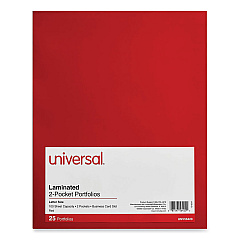 Universal Laminated Two-Pocket Folder, Cardboard Paper, 100-Sheet Capacity, 11 x 8.5, Red, 25/Box (UNV56420)
