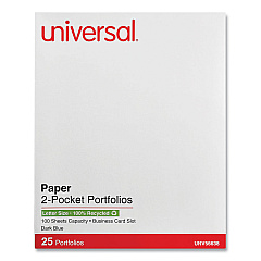 Universal Two-Pocket Portfolio, Embossed Leather Grain Paper, 11 x 8.5, Dark Blue, 25/Box (UNV56638)