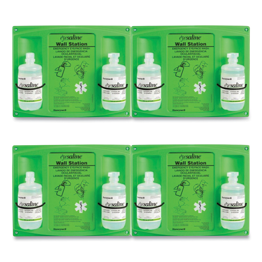 Honeywell Double Bottle Sterile Saline Eye Wash Wall Station, 16 oz Bottles, 2 Bottles/Station, 4 Stations/Carton (FND320004650000)