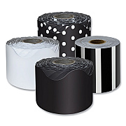 Carson-Dellosa Education Rolled Scalloped Border Set, (2) Solid Colors, (1) Horizontal Stripes, (1) Polka Dots, 2.25" x 65 ft, Assorted Colors, 4/Set (CDP145299)