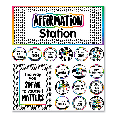 Carson-Dellosa Education Motivational Bulletin Board Sets, Affirmation Station, 13.8" x 16", Multicolor, 32/Set (CDP110569)