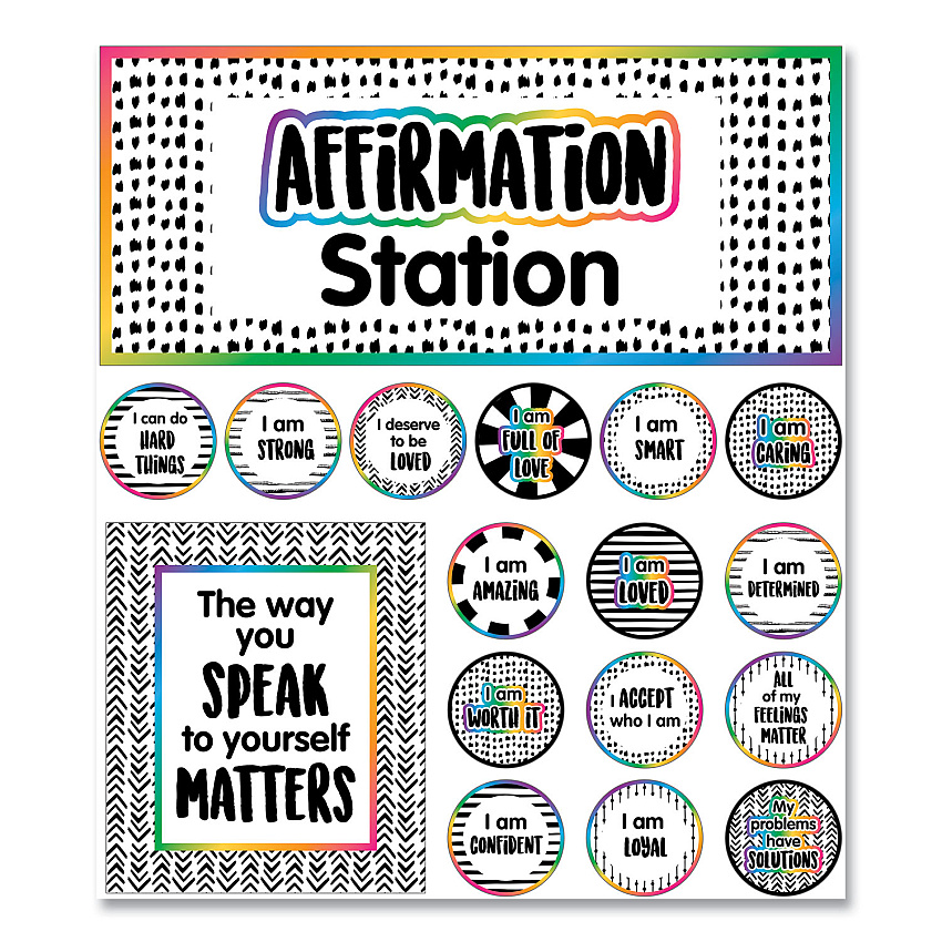 Carson-Dellosa Education Motivational Bulletin Board Sets, Affirmation Station, 13.8" x 16", Multicolor, 32/Set (CDP110569)