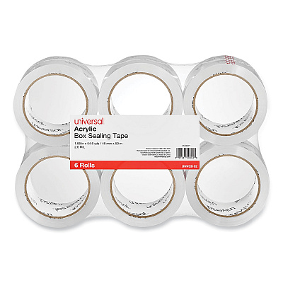 Universal Moving and Storage Packing Tape, 3" Core, 1.88" x 54.6 yd, Clear, 6/Pack (UNV33102)