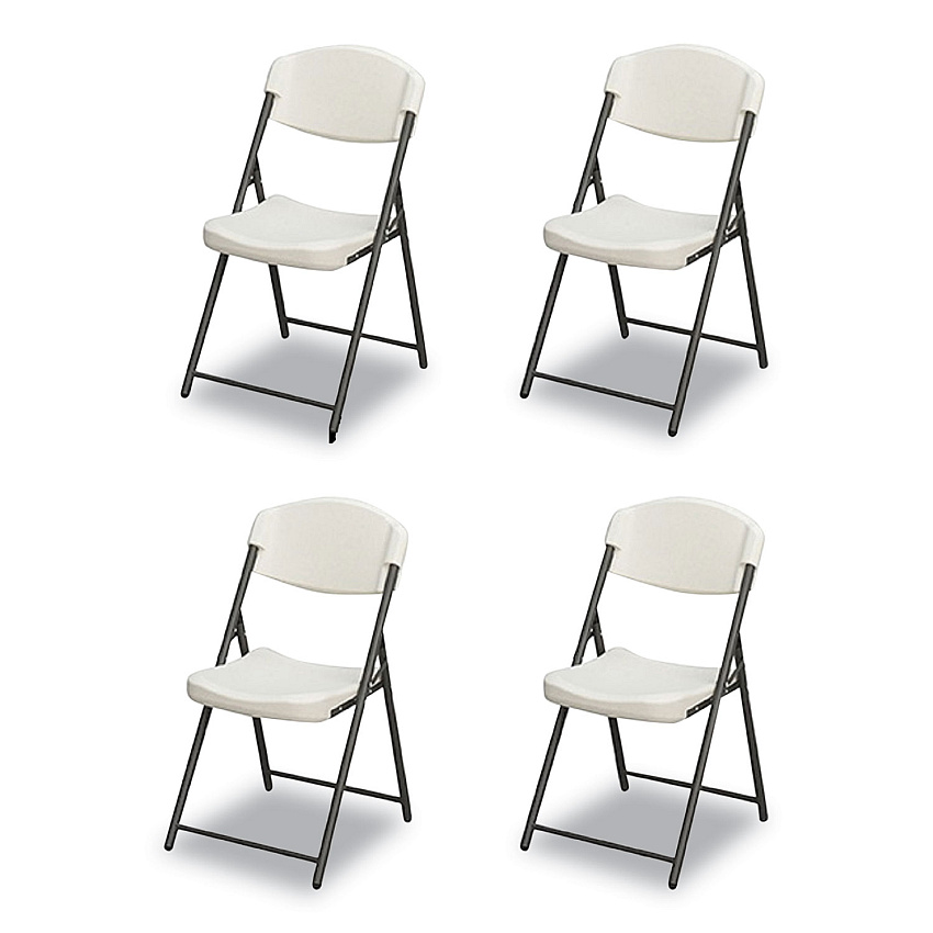 Iceberg Rough n Ready Commercial Folding Chair, Supports Up to 350lb, 18" Seat Height, Platinum Granite Seat/Back, Black Base, 4/Pack (ICE64033)