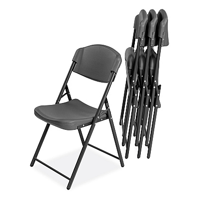 Iceberg Rough n Ready Commercial Folding Chair, Supports Up to 350 lb, 18" Seat Height, Charcoal Seat/Back, Charcoal Base, 4/Pack (ICE64037)