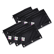 Charles Leonard Two-Pocket Binder-Insertable Pencil Pouch with Mesh Front, 11 x 9, Black, 6/Pack (LEO76356)
