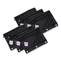 Charles Leonard Two-Pocket Binder-Insertable Pencil Pouch with Mesh Front, 11 x 9, Black, 6/Pack (LEO76356)