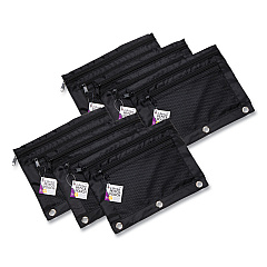 Charles Leonard Two-Pocket Binder-Insertable Pencil Pouch with Mesh Front, 11 x 9, Black, 6/Pack (LEO76356)