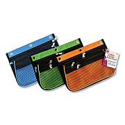 Charles Leonard Three-Pocket Binder-Insertable Expandable Pencil Pouch, 10.25 x 7.5, Assorted Colors, 3/Pack (LEO763653)
