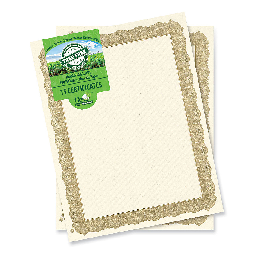 Geographics Tree Free Award Certificates, 8.5 x 11, Natural with Gold Braided Border, 15/Pack (GEO49008)