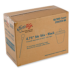 AmerCareRoyal Beverage Plugs, 4.75", Black 2,000/Carton (RPPSTIRSTIXBK)