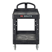 Rubbermaid Commercial BRUTE Heavy-Duty Utility Cart with Lipped Shelves, Plastic, 2 Shelves, 750 lb Capacity, 26" x 55" x 33.25", Black (RCP4546BLA)