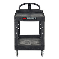 Rubbermaid Commercial BRUTE Heavy-Duty Utility Cart with Lipped Shelves, Plastic, 2 Shelves, 750 lb Capacity, 26" x 55" x 33.25", Black (RCP4546BLA)