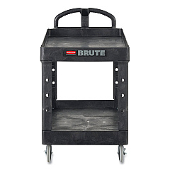 Rubbermaid Commercial BRUTE Heavy-Duty Utility Cart with Lipped Shelves, Plastic, 2 Shelves, 750 lb Capacity, 26" x 55" x 33.25", Black (RCP4546BLA)