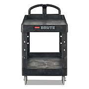 Rubbermaid Commercial BRUTE Heavy-Duty Utility Cart with Lipped Shelves, Plastic, 2 Shelves, 750 lb Capacity, 25.25" x 54" x 39.25", Black (RCP454610BLA)