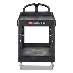 Rubbermaid Commercial BRUTE Heavy-Duty Utility Cart with Lipped Shelves, Plastic, 2 Shelves, 750 lb Capacity, 25.25" x 54" x 39.25", Black (RCP454610BLA)