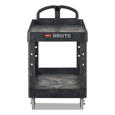 Rubbermaid Commercial BRUTE Heavy-Duty Utility Cart with Lipped Shelves, Plastic, 2 Shelves, 750 lb Capacity, 25.25" x 54" x 39.25", Black (RCP454610BLA)
