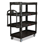 Rubbermaid Commercial BRUTE Heavy-Duty Ergo Utility Cart, Plastic, 4 Shelves, 700 lb Capacity, 24.35" x 54.1" x 62.4", Black (RCP2128657)