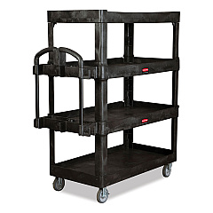 Rubbermaid Commercial BRUTE Heavy-Duty Ergo Utility Cart, Plastic, 4 Shelves, 700 lb Capacity, 24.35" x 54.1" x 62.4", Black (RCP2128657)
