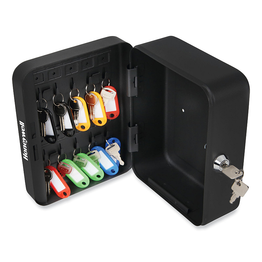 Honeywell Convertible Cash and Key Box with 10 Keys, 7.9 x 6.5 x 3.5, Security Steel, Black (HWL6111)