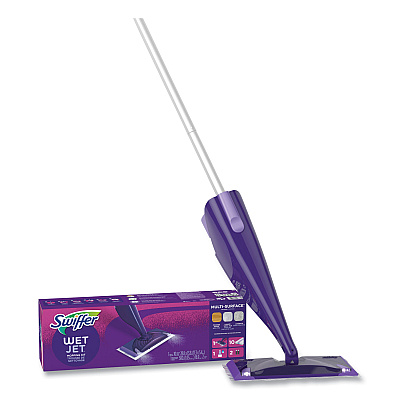 Swiffer WetJet Mop Starter Kit with 10 Pads and 1 Cleaner, 11.3 x 5.4 Head, Silver Handle (PGC49886)