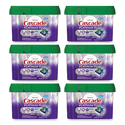 Cascade Platinum Plus ActionPacs Dishwasher Detergent Pods, Fresh Scent, 20.7 oz Tub, 38/Tub, 6/Carton (PGC06157)