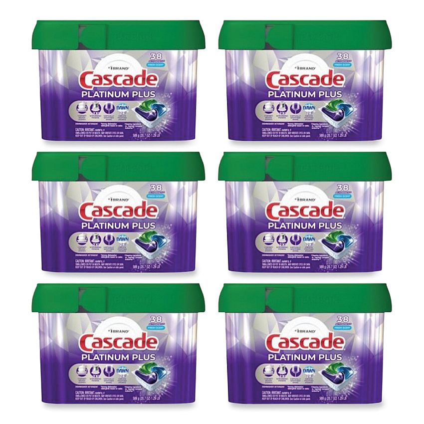 Cascade Platinum Plus ActionPacs Dishwasher Detergent Pods, Fresh Scent, 20.7 oz Tub, 38/Tub, 6/Carton (PGC06157)