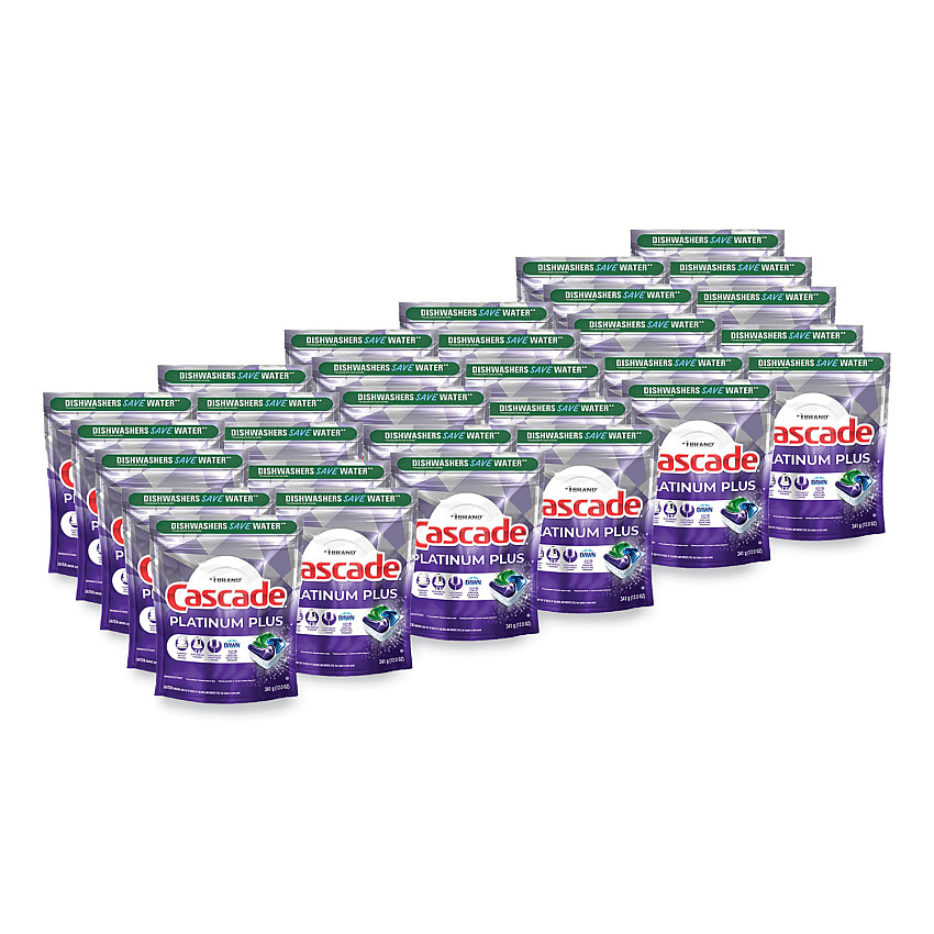 Cascade Platinum Plus ActionPacs Dishwasher Detergent Pods, 1.46 oz Bag, 3 Pods/Bag, 30 Bags/Carton (PGC08652)