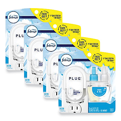 Febreze PLUG Air Freshener Warmer Start Kit, 6.54 x 2.99 x 5.98, Clear/White, 4/Carton (PGC68235)
