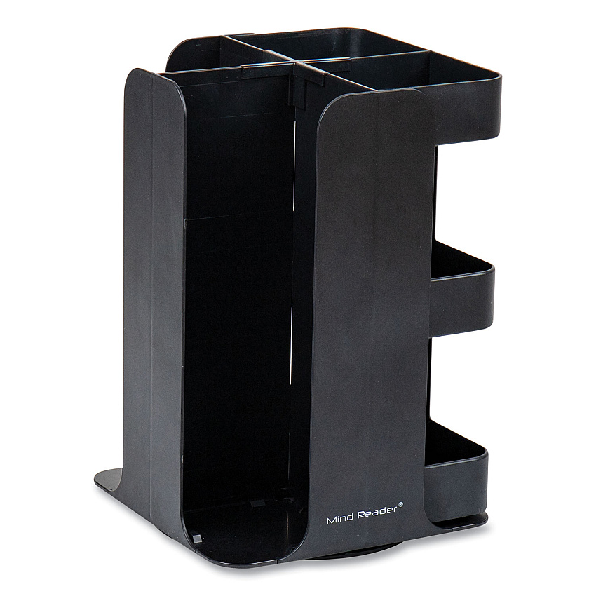 Mind Reader Anchor Collection 8-Compartment Coffee Cup, Lid, and Condiment Carousel Countertop Organizer, 8 x 8 x 12, Black (EMSCUPOSPINBLK)