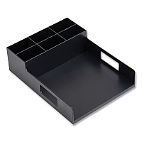 Mind Reader Network Collection Utensil, Napkin and Plate Countertop Organizer, 15.2 x 11.5 x 4.45, Plastic, Black (EMSPSNAPUTBLK)