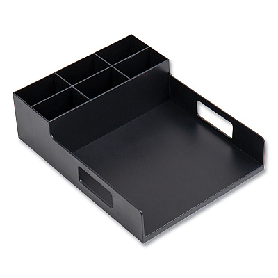 Mind Reader Network Collection Utensil, Napkin and Plate Countertop Organizer, 15.2 x 11.5 x 4.45, Plastic, Black (EMSPSNAPUTBLK)