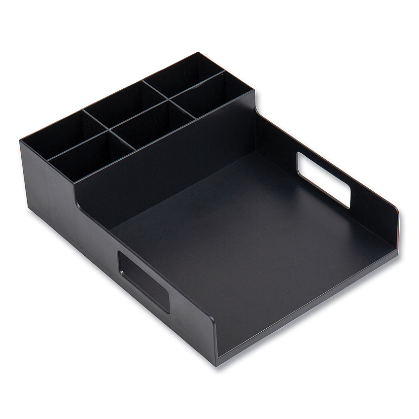 Mind Reader Network Collection Utensil, Napkin and Plate Countertop Organizer, 15.2 x 11.5 x 4.45, Plastic, Black (EMSPSNAPUTBLK)