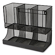 Mind Reader Network Collection 2-Tier 6-Compartment Coffee Cup and Condiment Countertop Organizer, 5 x 13 x 11.5, Black (EMSUPMESHBLK)