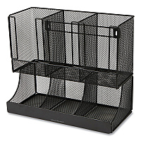Mind Reader Network Collection 2-Tier 6-Compartment Coffee Cup and Condiment Countertop Organizer, 5 x 13 x 11.5, Black (EMSUPMESHBLK)