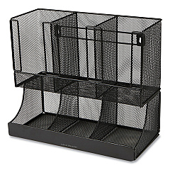 Mind Reader Network Collection 2-Tier 6-Compartment Coffee Cup and Condiment Countertop Organizer, 5 x 13 x 11.5, Black (EMSUPMESHBLK)