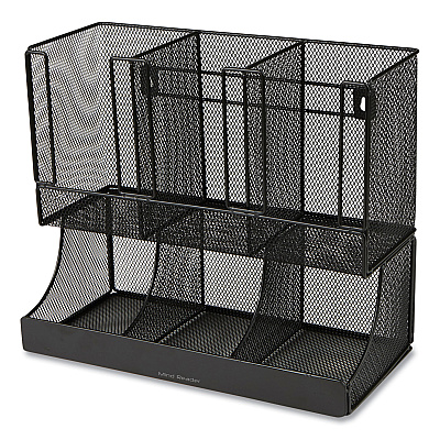 Mind Reader Network Collection 2-Tier 6-Compartment Coffee Cup and Condiment Countertop Organizer, 5 x 13 x 11.5, Black (EMSUPMESHBLK)