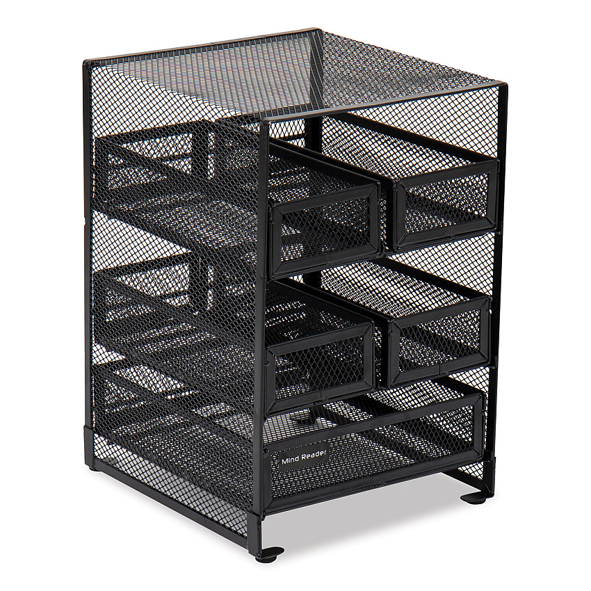 Mind Reader Network Collection 5-Compartment Tea Countertop Organizer, 6.75 x 7 x 10, Black (EMSMMTDR5BLK)