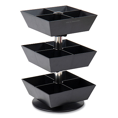 Mind Reader Anchor Collection 3-Tier 12-Compartment Tea and Condiment Carousel Countertop Organizer, 6.75 x 6.75 x 11.5, Black (EMSTEASWIV3TBLK)