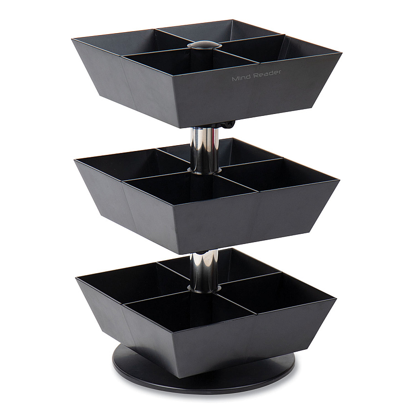 Mind Reader Anchor Collection 3-Tier 12-Compartment Tea and Condiment Carousel Countertop Organizer, 6.75 x 6.75 x 11.5, Black (EMSTEASWIV3TBLK)