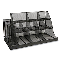 Mind Reader Network Collection 14-Compartment Coffee Cup and Condiment Countertop Organizer, 11.61 x 23.9 x 12.76, Black (EMSCMG2MESHBLK)