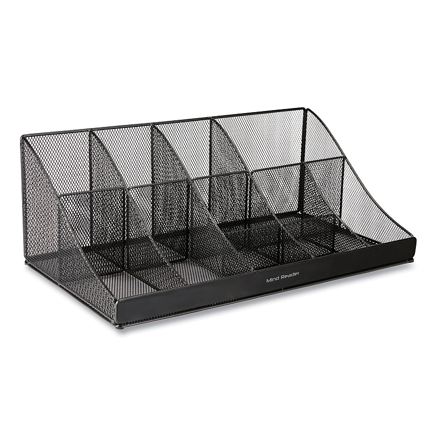 Mind Reader Network Collection 11-Compartment Coffee Cup and Condiment Countertop Organizer, 9.5 x 17.88 x 6.63, Black (EMSCOMORGMESHBL)