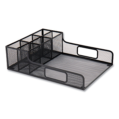 Mind Reader Network Collection Utensil, Napkin and Plate Countertop Organizer, 11.5 x 14.75 x 5.5, Metal, Black (EMSPSNAMESHBLK)