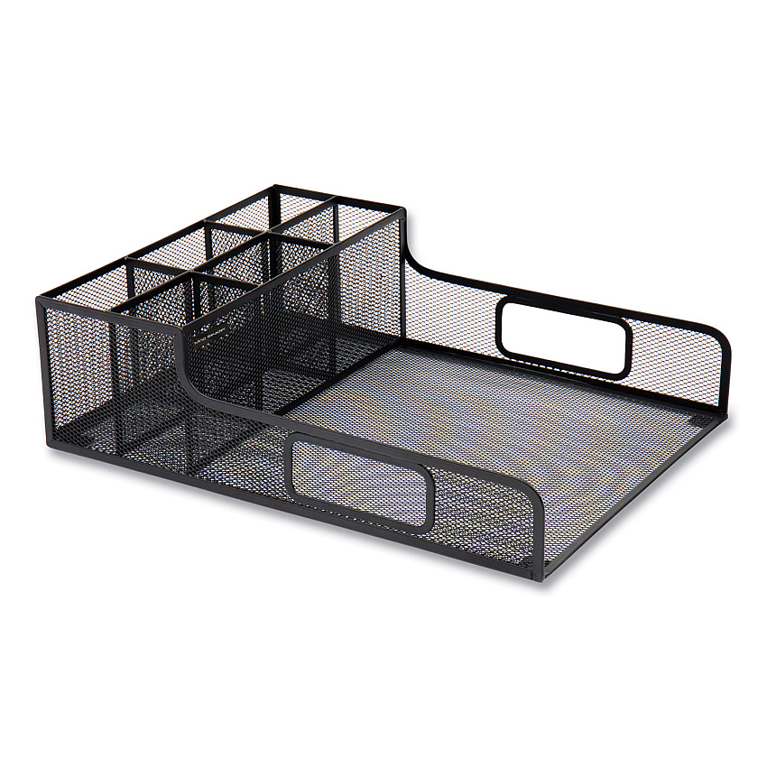 Mind Reader Network Collection Utensil, Napkin and Plate Countertop Organizer, 11.5 x 14.75 x 5.5, Metal, Black (EMSPSNAMESHBLK)