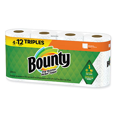 Bounty Kitchen Roll Paper Towels, 2-Ply, White, 10.5 x 11, 87 Sheets/Roll, 4 Triple Rolls/Pack, 6 Packs/Carton (PGC06109)